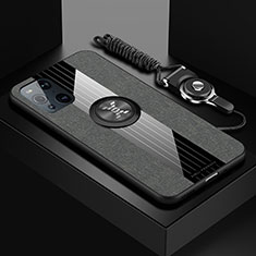 Silikon Hülle Handyhülle Ultra Dünn Schutzhülle Tasche Flexible mit Magnetisch Fingerring Ständer X03L für Oppo Find X3 5G Grau