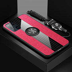 Silikon Hülle Handyhülle Ultra Dünn Schutzhülle Tasche Flexible mit Magnetisch Fingerring Ständer X03L für Oppo Find X3 5G Rot