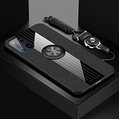 Silikon Hülle Handyhülle Ultra Dünn Schutzhülle Tasche Flexible mit Magnetisch Fingerring Ständer X03L für Oppo Find X3 5G Schwarz