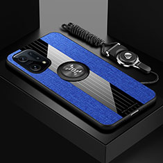 Silikon Hülle Handyhülle Ultra Dünn Schutzhülle Tasche Flexible mit Magnetisch Fingerring Ständer X03L für Oppo Find X5 Pro 5G Blau