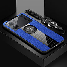 Silikon Hülle Handyhülle Ultra Dünn Schutzhülle Tasche Flexible mit Magnetisch Fingerring Ständer X03L für Oppo K10 5G Blau