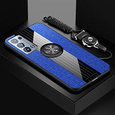 Silikon Hülle Handyhülle Ultra Dünn Schutzhülle Tasche Flexible mit Magnetisch Fingerring Ständer X03L für Oppo Reno6 Pro 5G Blau