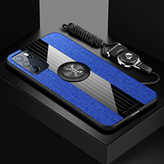 Silikon Hülle Handyhülle Ultra Dünn Schutzhülle Tasche Flexible mit Magnetisch Fingerring Ständer X03L für Oppo Reno6 Pro 5G India Blau