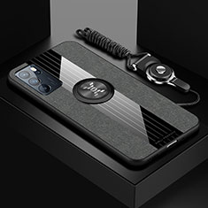 Silikon Hülle Handyhülle Ultra Dünn Schutzhülle Tasche Flexible mit Magnetisch Fingerring Ständer X03L für Oppo Reno6 Pro 5G India Grau