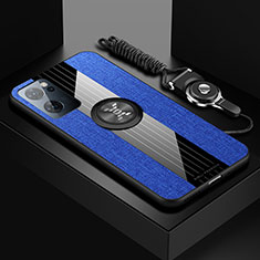 Silikon Hülle Handyhülle Ultra Dünn Schutzhülle Tasche Flexible mit Magnetisch Fingerring Ständer X03L für Oppo Reno7 5G Blau