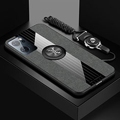 Silikon Hülle Handyhülle Ultra Dünn Schutzhülle Tasche Flexible mit Magnetisch Fingerring Ständer X03L für Oppo Reno7 5G Grau