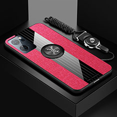Silikon Hülle Handyhülle Ultra Dünn Schutzhülle Tasche Flexible mit Magnetisch Fingerring Ständer X03L für Oppo Reno7 5G Rot