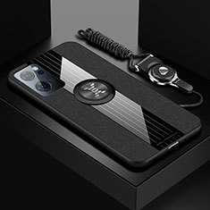 Silikon Hülle Handyhülle Ultra Dünn Schutzhülle Tasche Flexible mit Magnetisch Fingerring Ständer X03L für Oppo Reno7 5G Schwarz