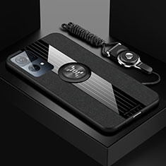 Silikon Hülle Handyhülle Ultra Dünn Schutzhülle Tasche Flexible mit Magnetisch Fingerring Ständer X03L für Oppo Reno7 Pro 5G Schwarz