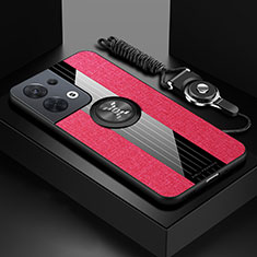 Silikon Hülle Handyhülle Ultra Dünn Schutzhülle Tasche Flexible mit Magnetisch Fingerring Ständer X03L für Oppo Reno8 5G Rot
