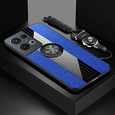 Silikon Hülle Handyhülle Ultra Dünn Schutzhülle Tasche Flexible mit Magnetisch Fingerring Ständer X03L für Oppo Reno8 Pro+ Plus 5G Blau