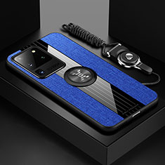 Silikon Hülle Handyhülle Ultra Dünn Schutzhülle Tasche Flexible mit Magnetisch Fingerring Ständer X03L für Samsung Galaxy S20 Ultra Blau