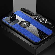 Silikon Hülle Handyhülle Ultra Dünn Schutzhülle Tasche Flexible mit Magnetisch Fingerring Ständer X03L für Vivo iQOO Neo6 5G Blau