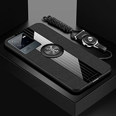 Silikon Hülle Handyhülle Ultra Dünn Schutzhülle Tasche Flexible mit Magnetisch Fingerring Ständer X03L für Vivo iQOO Neo6 SE 5G Schwarz