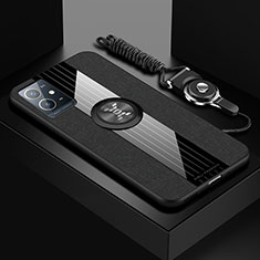Silikon Hülle Handyhülle Ultra Dünn Schutzhülle Tasche Flexible mit Magnetisch Fingerring Ständer X03L für Vivo iQOO Z6 5G Schwarz