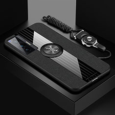 Silikon Hülle Handyhülle Ultra Dünn Schutzhülle Tasche Flexible mit Magnetisch Fingerring Ständer X03L für Vivo X70 5G Schwarz