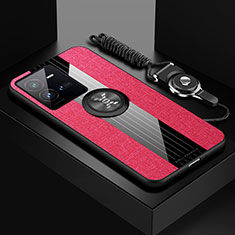 Silikon Hülle Handyhülle Ultra Dünn Schutzhülle Tasche Flexible mit Magnetisch Fingerring Ständer X03L für Vivo X80 Lite 5G Rot