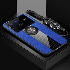 Silikon Hülle Handyhülle Ultra Dünn Schutzhülle Tasche Flexible mit Magnetisch Fingerring Ständer X03L für Vivo X80 Pro 5G Blau