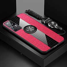 Silikon Hülle Handyhülle Ultra Dünn Schutzhülle Tasche Flexible mit Magnetisch Fingerring Ständer X03L für Xiaomi Mi 12T Pro 5G Rot