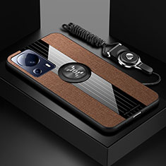 Silikon Hülle Handyhülle Ultra Dünn Schutzhülle Tasche Flexible mit Magnetisch Fingerring Ständer X03L für Xiaomi Mi 13 Lite 5G Braun