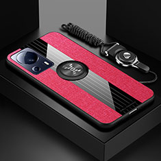 Silikon Hülle Handyhülle Ultra Dünn Schutzhülle Tasche Flexible mit Magnetisch Fingerring Ständer X03L für Xiaomi Mi 13 Lite 5G Rot