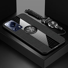 Silikon Hülle Handyhülle Ultra Dünn Schutzhülle Tasche Flexible mit Magnetisch Fingerring Ständer X03L für Xiaomi Mi 13 Lite 5G Schwarz