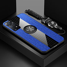 Silikon Hülle Handyhülle Ultra Dünn Schutzhülle Tasche Flexible mit Magnetisch Fingerring Ständer X03L für Xiaomi Poco X4 Pro 5G Blau