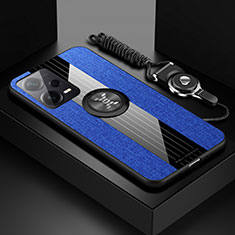 Silikon Hülle Handyhülle Ultra Dünn Schutzhülle Tasche Flexible mit Magnetisch Fingerring Ständer X03L für Xiaomi Poco X5 5G Blau