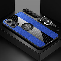 Silikon Hülle Handyhülle Ultra Dünn Schutzhülle Tasche Flexible mit Magnetisch Fingerring Ständer X03L für Xiaomi Redmi 10 5G Blau