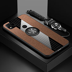 Silikon Hülle Handyhülle Ultra Dünn Schutzhülle Tasche Flexible mit Magnetisch Fingerring Ständer X03L für Xiaomi Redmi 9 India Braun