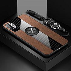 Silikon Hülle Handyhülle Ultra Dünn Schutzhülle Tasche Flexible mit Magnetisch Fingerring Ständer X03L für Xiaomi Redmi Note 10T 5G Braun
