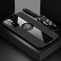 Silikon Hülle Handyhülle Ultra Dünn Schutzhülle Tasche Flexible mit Magnetisch Fingerring Ständer X03L für Xiaomi Redmi Note 11 5G Schwarz