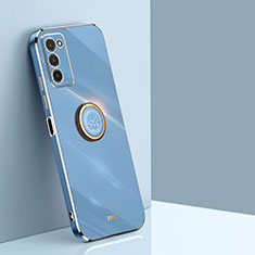 Silikon Hülle Handyhülle Ultra Dünn Schutzhülle Tasche Flexible mit Magnetisch Fingerring Ständer XL1 für Samsung Galaxy A02s Blau