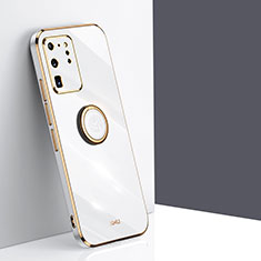 Silikon Hülle Handyhülle Ultra Dünn Schutzhülle Tasche Flexible mit Magnetisch Fingerring Ständer XL1 für Samsung Galaxy S20 Ultra 5G Weiß