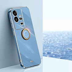 Silikon Hülle Handyhülle Ultra Dünn Schutzhülle Tasche Flexible mit Magnetisch Fingerring Ständer XL1 für Vivo iQOO 11 Pro 5G Blau