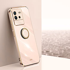 Silikon Hülle Handyhülle Ultra Dünn Schutzhülle Tasche Flexible mit Magnetisch Fingerring Ständer XL1 für Vivo iQOO Neo6 5G Gold