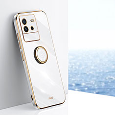 Silikon Hülle Handyhülle Ultra Dünn Schutzhülle Tasche Flexible mit Magnetisch Fingerring Ständer XL1 für Vivo iQOO Neo6 5G Weiß