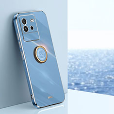 Silikon Hülle Handyhülle Ultra Dünn Schutzhülle Tasche Flexible mit Magnetisch Fingerring Ständer XL1 für Vivo iQOO Neo6 SE 5G Blau