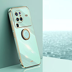 Silikon Hülle Handyhülle Ultra Dünn Schutzhülle Tasche Flexible mit Magnetisch Fingerring Ständer XL1 für Vivo X80 Pro 5G Grün