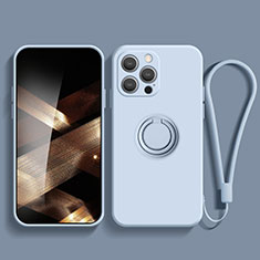 Silikon Hülle Handyhülle Ultra Dünn Schutzhülle Tasche Flexible mit Magnetisch Fingerring Ständer YK1 für Apple iPhone 13 Pro Hellblau