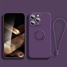 Silikon Hülle Handyhülle Ultra Dünn Schutzhülle Tasche Flexible mit Magnetisch Fingerring Ständer YK1 für Apple iPhone 13 Pro Max Violett