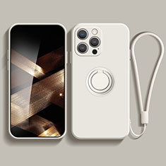 Silikon Hülle Handyhülle Ultra Dünn Schutzhülle Tasche Flexible mit Magnetisch Fingerring Ständer YK1 für Apple iPhone 14 Pro Weiß