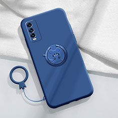 Silikon Hülle Handyhülle Ultra Dünn Schutzhülle Tasche Flexible mit Magnetisch Fingerring Ständer YK1 für Vivo Y11s Blau