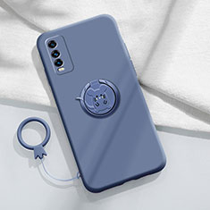 Silikon Hülle Handyhülle Ultra Dünn Schutzhülle Tasche Flexible mit Magnetisch Fingerring Ständer YK1 für Vivo Y12s Lavendel Grau