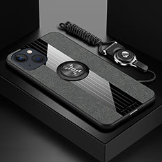Silikon Hülle Handyhülle Ultra Dünn Schutzhülle Tasche Flexible mit Magnetisch Fingerring Ständer Z01 für Apple iPhone 13 Mini Grau