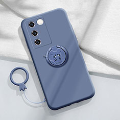 Silikon Hülle Handyhülle Ultra Dünn Schutzhülle Tasche Flexible mit Magnetisch Fingerring Ständer Z01 für Vivo V27 5G Lavendel Grau