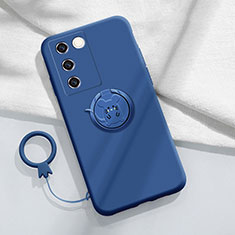 Silikon Hülle Handyhülle Ultra Dünn Schutzhülle Tasche Flexible mit Magnetisch Fingerring Ständer Z01 für Vivo V27 Pro 5G Blau