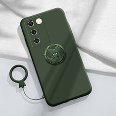 Silikon Hülle Handyhülle Ultra Dünn Schutzhülle Tasche Flexible mit Magnetisch Fingerring Ständer Z01 für Vivo V27 Pro 5G Nachtgrün