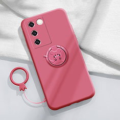 Silikon Hülle Handyhülle Ultra Dünn Schutzhülle Tasche Flexible mit Magnetisch Fingerring Ständer Z01 für Vivo V27 Pro 5G Pink