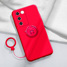 Silikon Hülle Handyhülle Ultra Dünn Schutzhülle Tasche Flexible mit Magnetisch Fingerring Ständer Z01 für Vivo V27 Pro 5G Rot